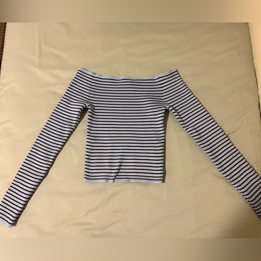 Urban Outfitters striped slightly cropped off the shoulder shirt